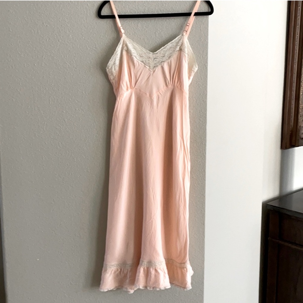 💖 Vintage Fantasy Lace Light Blush Pink Peach Slip Dress Small S Nightgown